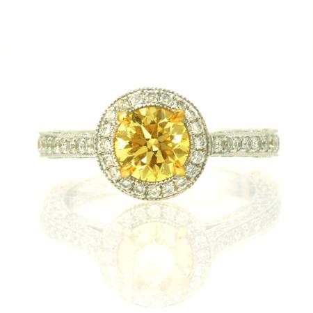 Кольцо с желтым бриллиантом фото